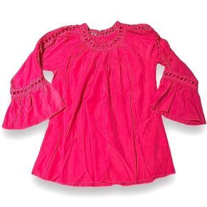 🔴2 for 40🔴Boutique blouse hot pink lace cut out long sleeve small